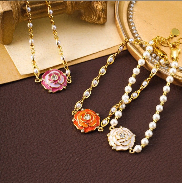 Original Simple Elegant Oil Dropping Flower Butterfly Pearl Bracelet High-End Niche Light Luxury Beaded Bracelet For Women - Image 5